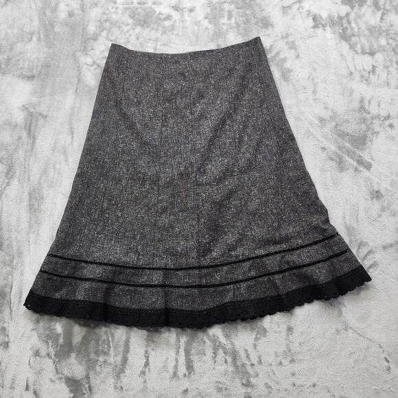 East5th Dresses & Skirts - East 5th Skirt Womens 12 Black Gray Tweed Crochet Lace Trim A-Line Lined Preppy